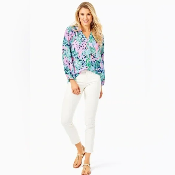 👉🏼LIKE NEW👈🏼 Lilly Pulitzer Silk Elsa Top Size:XL Orig.$188 - Picture 8 of 11